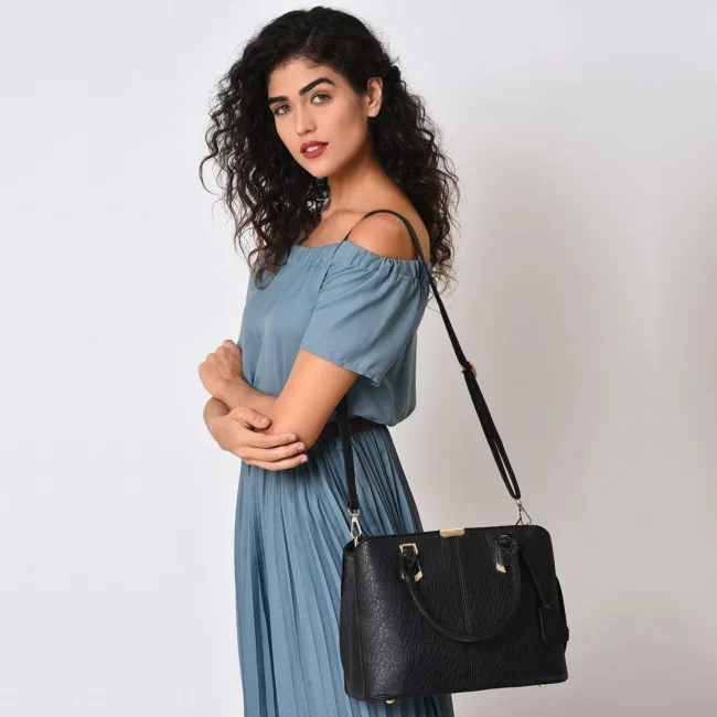 Women's Leather Handbag (Black) - Image 3